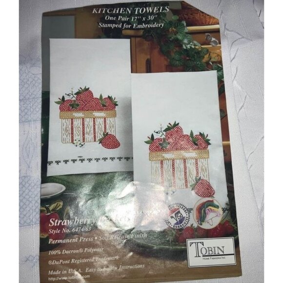 TOBIN Other - Stamped Linen Kit with Floss Makes 2 Kitchen Towels
